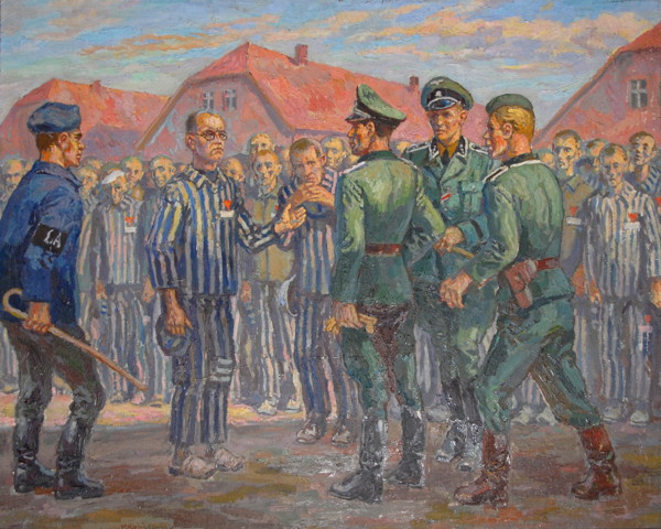 Lagerfürer Fritsh vybírá vězně k trestu smrti hladem. Otec Kolbe se hlásí namísto vězně Františka Gajovnička.